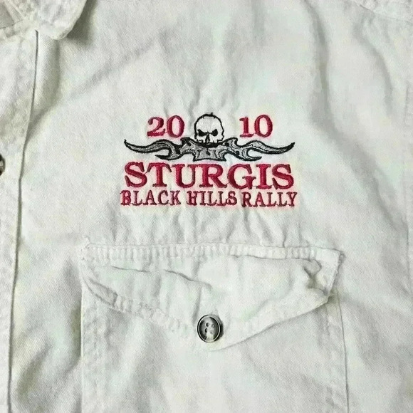 Bikers Edge Sturgis 2010 Sleeveless White Denim Button Up Shirt Embroidered 3XL - Picture 4 of 7